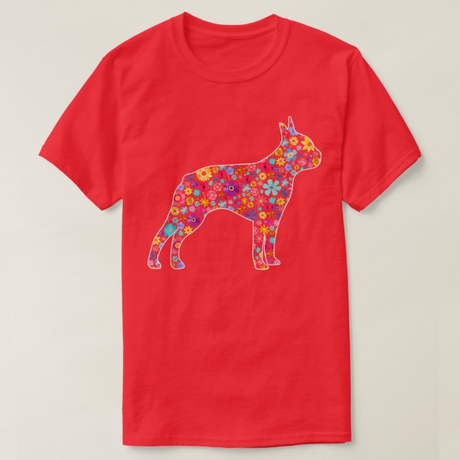 Camiseta Flores Diversas Boston Terrier Day Páscoa Day Dog  (Frente do Design)