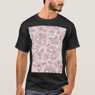 Camiseta Flores do crânio: Dia Mexicano Sem Costura.
