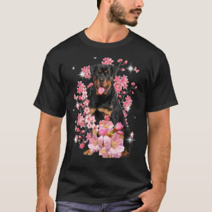 Camiseta Flores do Flor do Flor de Cereja Rottweiler