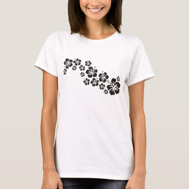 Camiseta flores do hibiscus no preto (Frente)