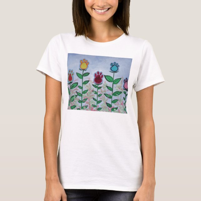 Camiseta Flores do impressão da pata (Frente)