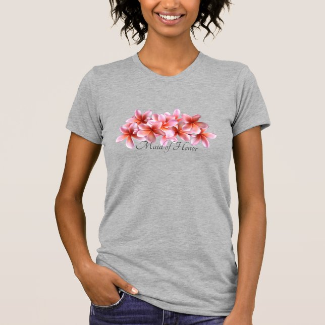 Camiseta Flores do Partido Bridal Rosa Plumeria Havaiana (Frente)