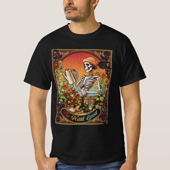 Camiseta Flores do Skeleton da Planta Lover Tarot Card (Frente)