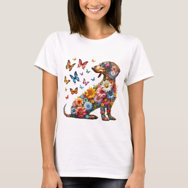 Camiseta Flores do Unicorn Puppy Rainbow (Frente)