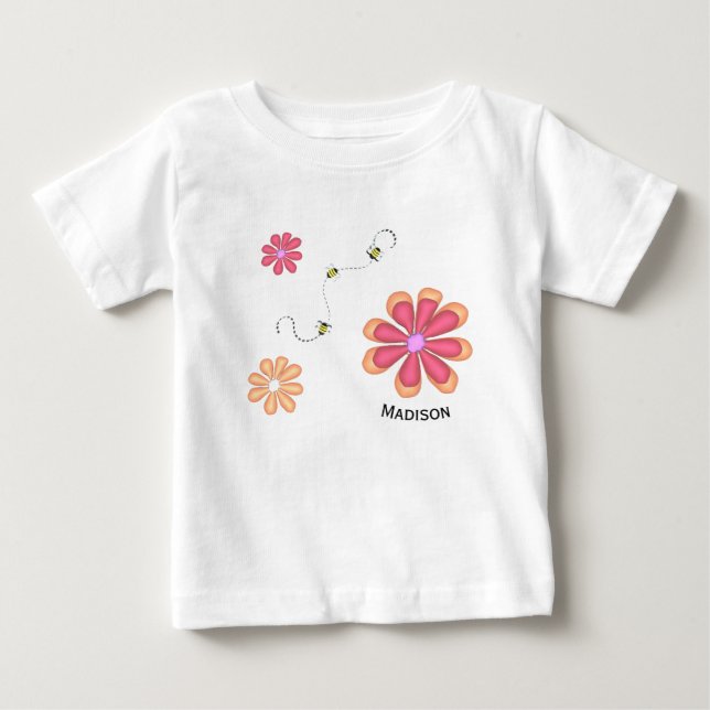 Camiseta Flores e Abelhas com Nome (Frente)