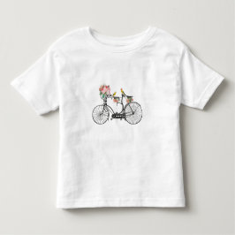 Camiseta Flores e Aves Românticas De Bicicletas De Vintagem