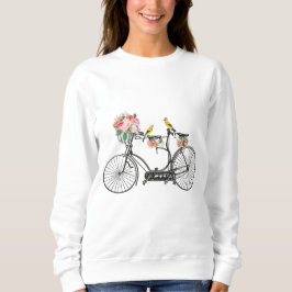 Camiseta Flores e Aves Românticas De Bicicletas De Vintagem