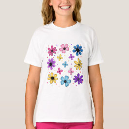 Camiseta Flores e Borboletas Brilhantes e Coloridas