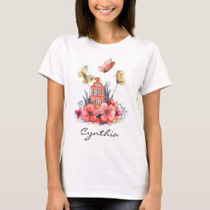 Camiseta Flores e Borboletas de Aquarela de Fairytale House