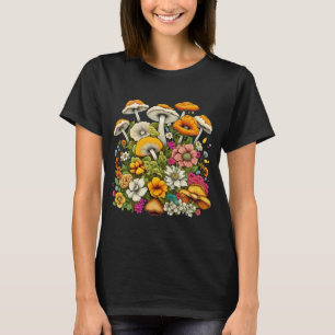 Camiseta Flores E Cogumelos Bonitos