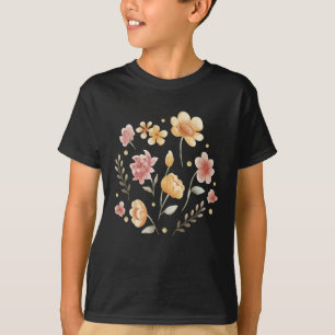Camiseta Flores e folhas de cor d'água