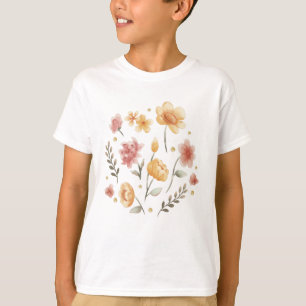 Camiseta Flores e folhas de cor d'água
