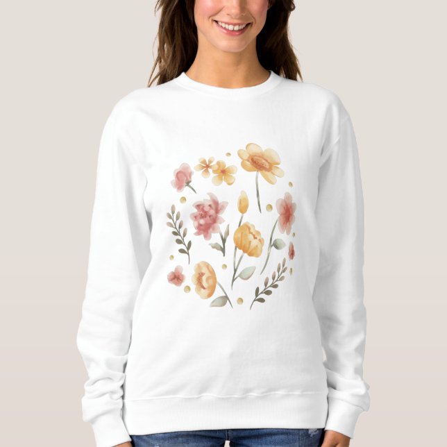 Camiseta Flores e folhas de cor d'água (Frente)