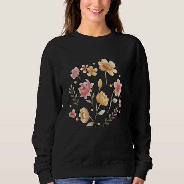 Camiseta Flores e folhas de cor d'água (Frente)