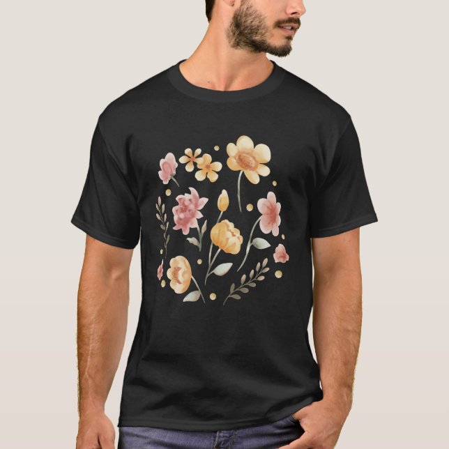 Camiseta Flores e folhas de cor d'água (Frente)