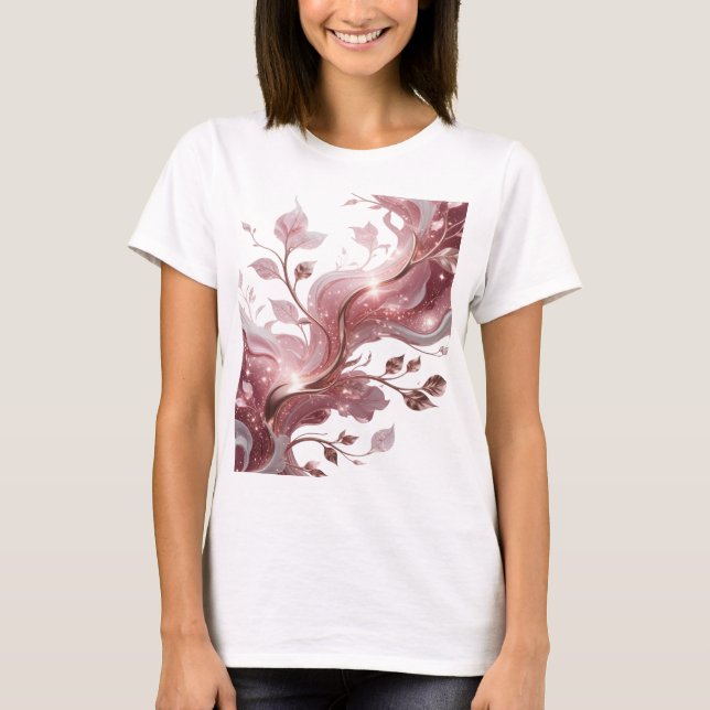 Camiseta Flores e Folhas de Prata Marcantes Design Moderno (Frente)