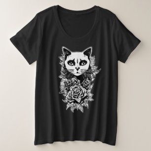 Camiseta Flores E Gatos Góticos