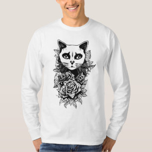 Camiseta Flores E Gatos Góticos