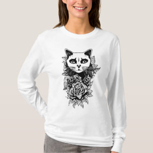 Camiseta Flores E Gatos Góticos