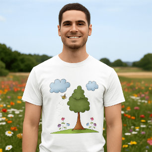 Camiseta Flores E Nuvens De Árvores De Abelhas