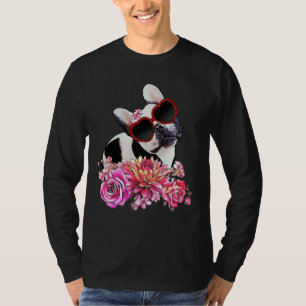 Camiseta Flores E Óculos De Sol Do Coração De Bulldog Franc