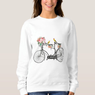 Camiseta Flores e Pássaros Românticos De Bicicletas