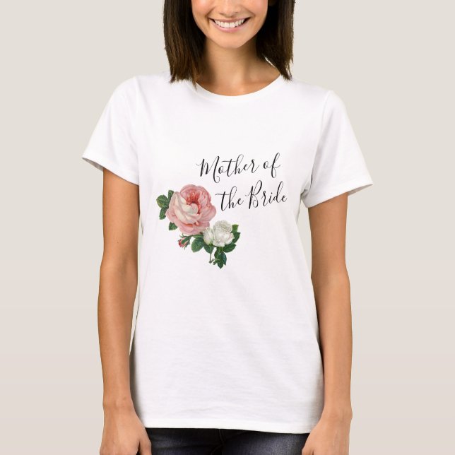 Camiseta Flores elegantes e modernas rosas mãe da noiva (Frente)