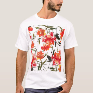 Camiseta Flores em aquarela, padrão contínuo desenhado à mã