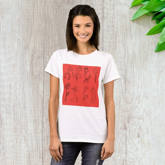 Camiseta Flores Esboçadas (Criador carregado)