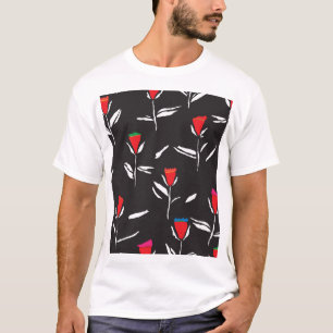 Camiseta Flores Estilizadas: Elegância de Padrão Vintage