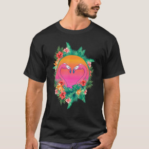 Camiseta Flores Flamingo Coração Pássaro Exótico Solto F