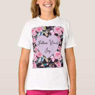 Camiseta Flores Florais de Rosa Rosa Água Meninas Alegria