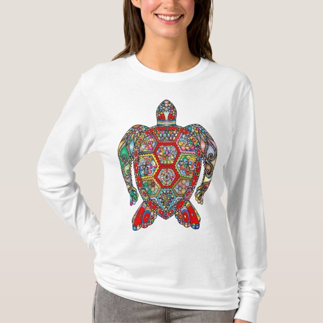 Camiseta flores florais de tartaruga marinha (Frente)