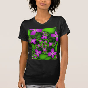 Camiseta Flores Fractais Verdes Rosa-Rosa-Abstrato modernas