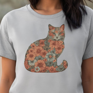 Camiseta Flores, Gatos, Flores, Gatos, Flores e Gatos