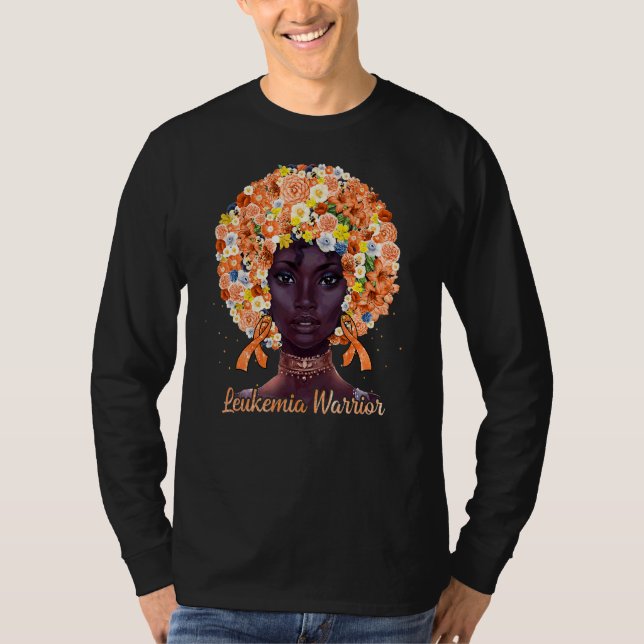 Camiseta Flores Laranja Afro Cabelo Mulher Negra Leucemia W (Frente)