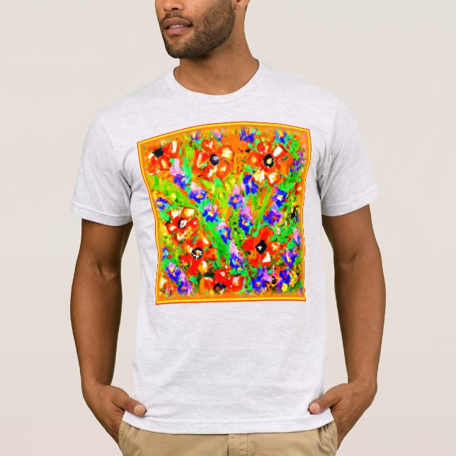 Camiseta "Flores Laranja" Pintura Bonita. Comprar Agora (Frente)