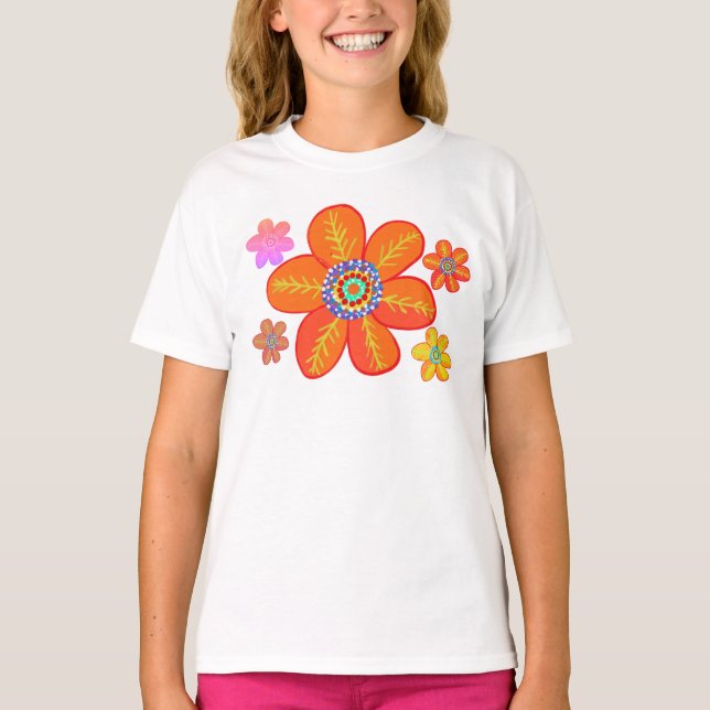Camiseta Flores Legal Vermelhas Laranja (Frente)