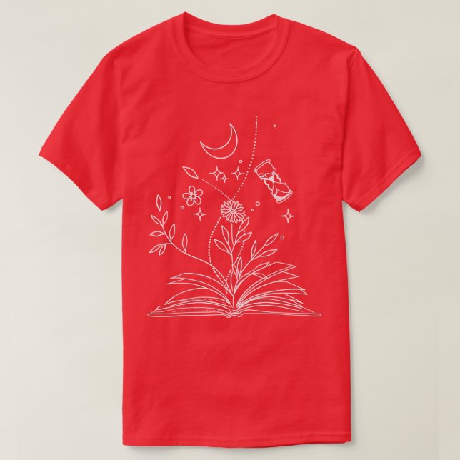 Camiseta Flores Lua, Estrelas Adolescentes de Livros Femini (Frente do Design)