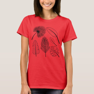 Camiseta Flores Manuscritas Porcas Vermelhas Plantas Negras