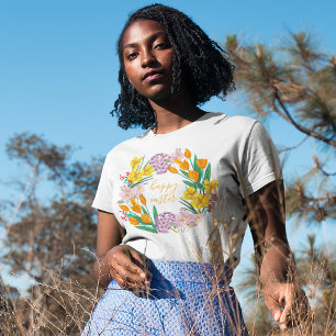 Camiseta Flores modernas de primavera amarelas e verdes fel