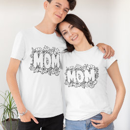 Camiseta Flores MOM l a preto e branco