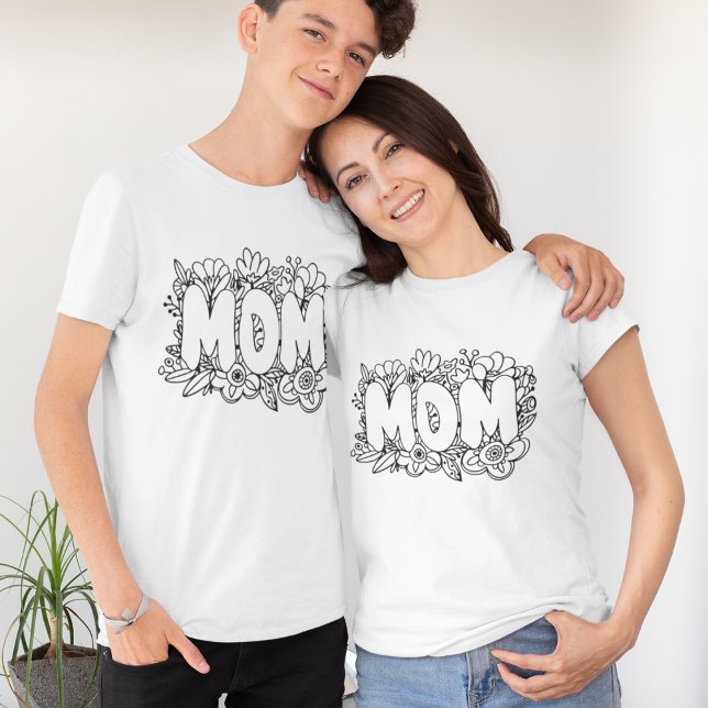 Camiseta Flores MOM l a preto e branco (Criador carregado)