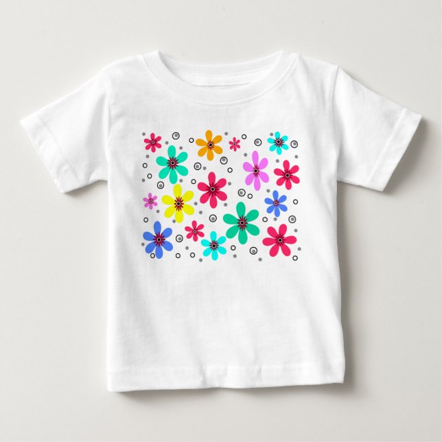 Camiseta Flores multicolores margaridas retrorreflecções (Frente)