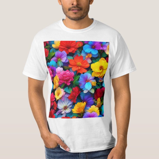 Camiseta Flores Multicoloridas Padrão-75647 (Frente)