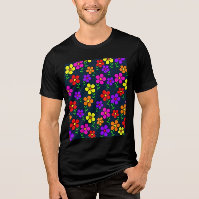 Camiseta Flores Multicoloridas Padrão Floral-34654 (Frente)