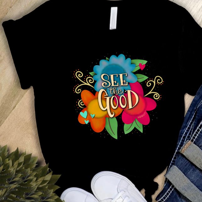 Camiseta Flores Negros Veem a Boa Inspirividade (Criador carregado)