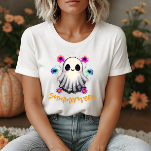 Camiseta Flores Neon de Fantasma Cute Summerween
