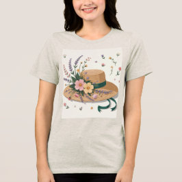 Camiseta Flores Palha China De Chapéu
