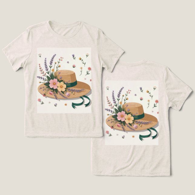 Camiseta Flores Palha China De Chapéu (Design Frente e Verso)